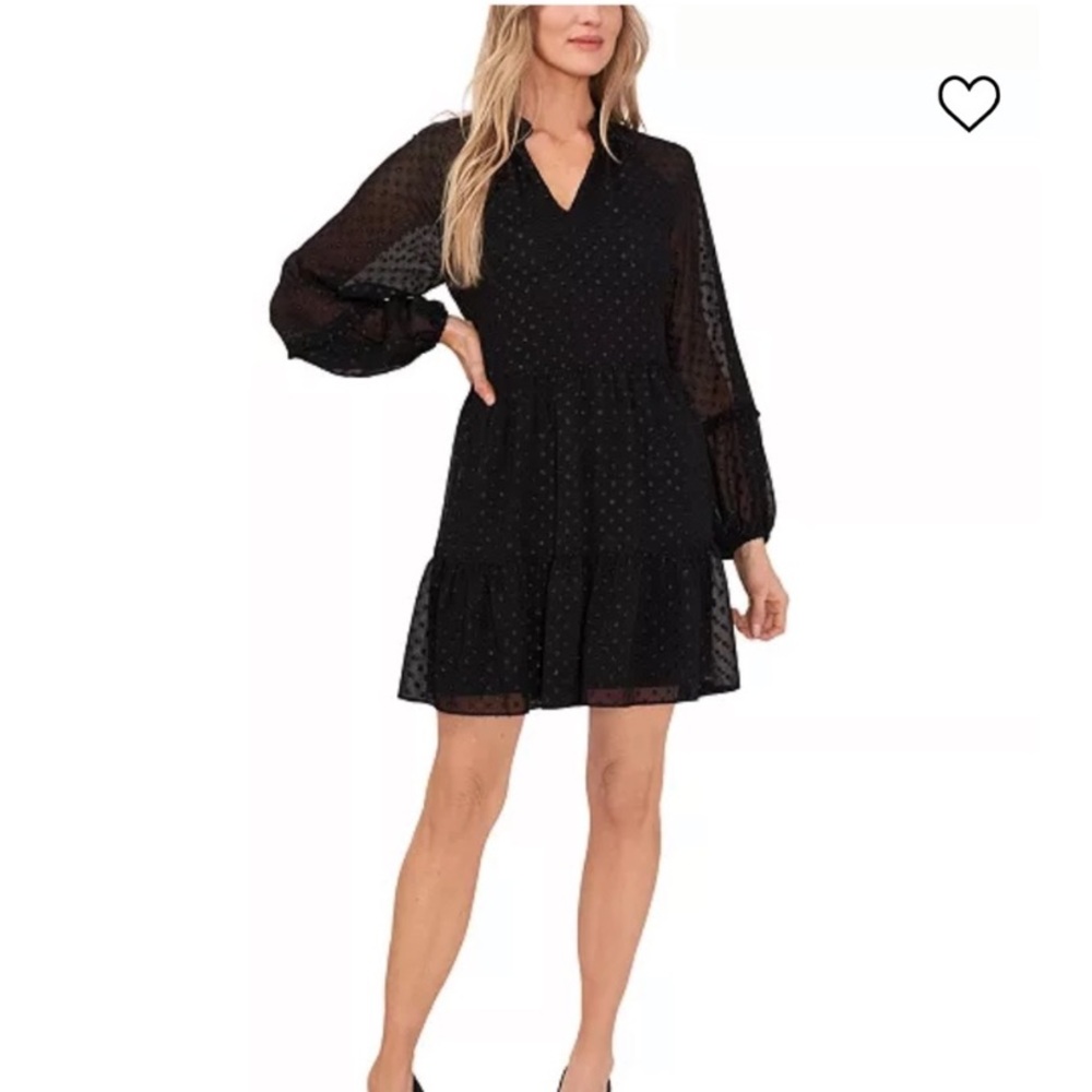 CeCe Black V-Neck Long-Sleeve Tiered Mini Dress